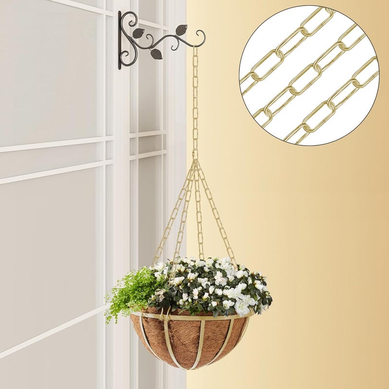Omytie 12 Ft Heavy Duty Hanging Chain Kit with Connection Locks & Swag Ceiling Hooks for Lighting Fixture, Chandelier, Pendant, Lantern, Swag Lamp, Plant/Flower/Fruit Basket, Bird Feeder (Brass) - Image 2